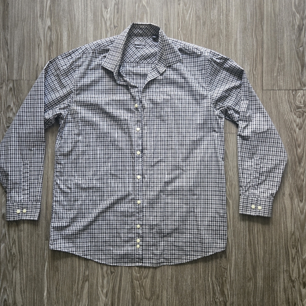Kenneth Cole Black and White Checkered Button Down Shirt